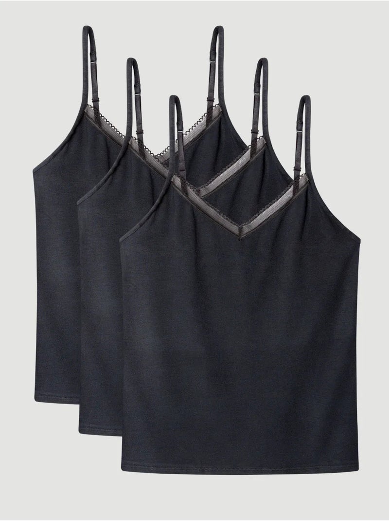 Camiseta interior de tirantes con detalle de encaje, en tejido modal Negro - Kiabi