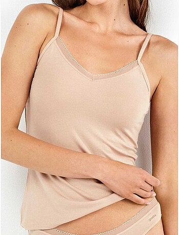 Camiseta interior de tirantes con detalle de encaje, en tejido modal