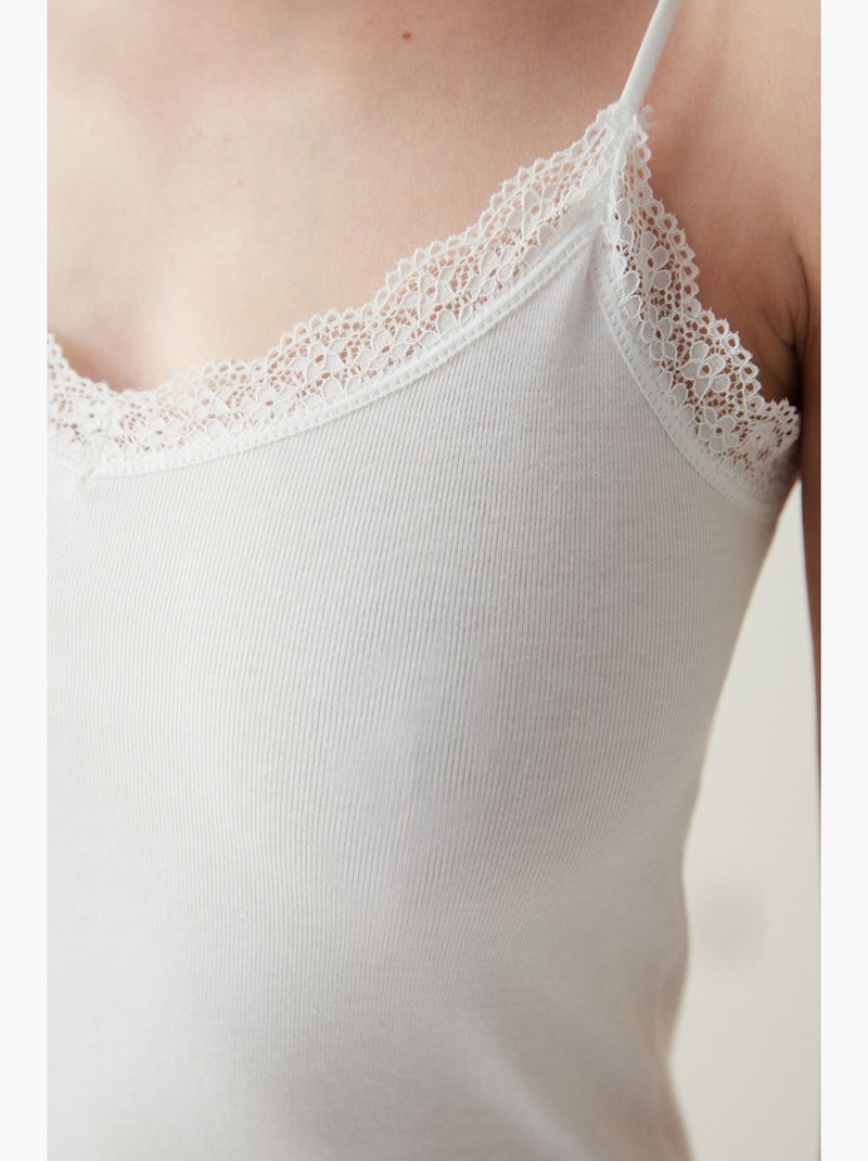 Camiseta interior de tirantes finos y detalle de encaje penti Blanco - Kiabi