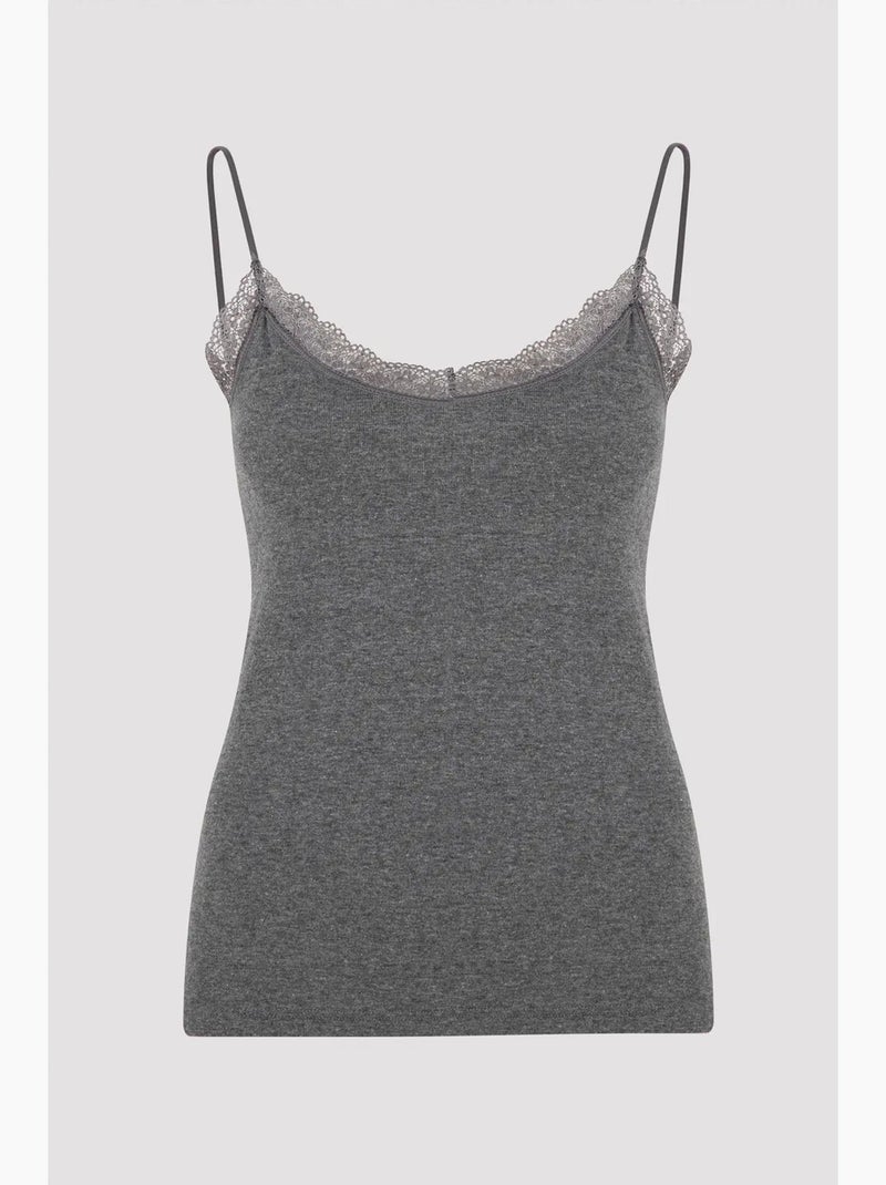 Camiseta interior de tirantes finos y detalle de encaje penti Gris negro - Kiabi