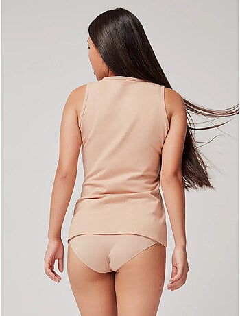 Camiseta interior termal sin mangas y cuello con encaje, de modal