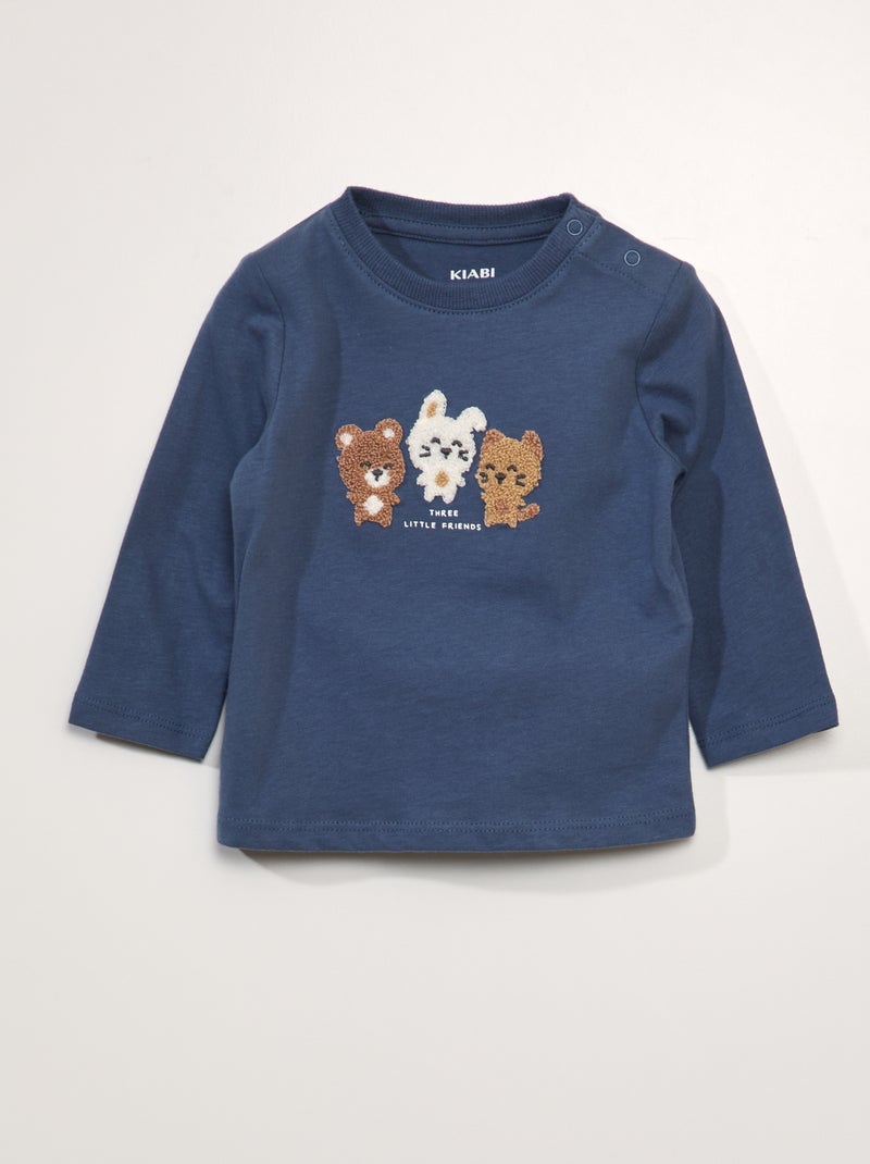 Camiseta jaspeada con estampado de rizo AZUL - Kiabi