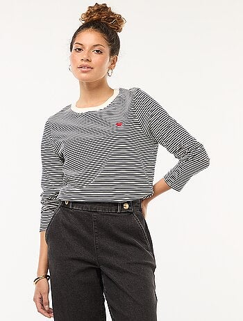 Camiseta 'JDY' de manga larga a rayas + bordado 'corazón'