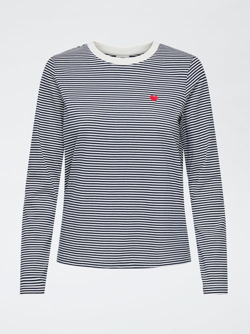 Camiseta 'JDY' de manga larga a rayas + bordado 'corazón' - Kiabi