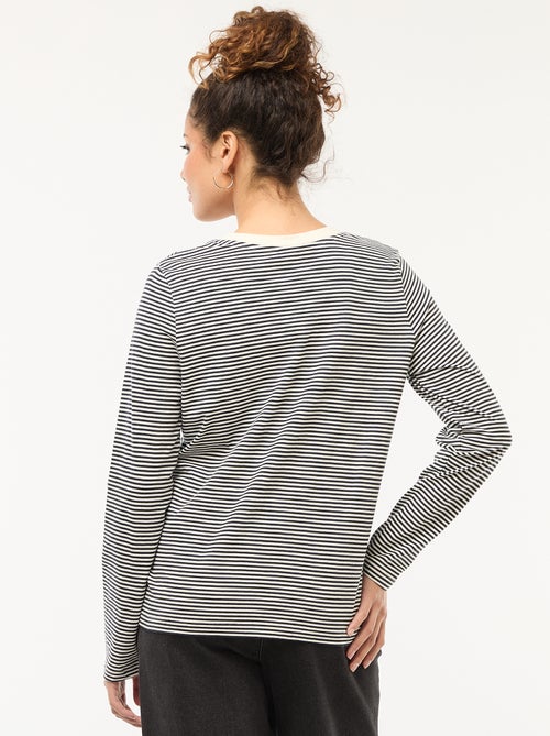 Camiseta 'JDY' de manga larga a rayas + bordado 'corazón' - Kiabi