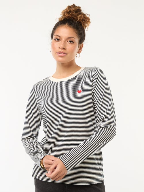 Camiseta 'JDY' de manga larga a rayas + bordado 'corazón' - Kiabi