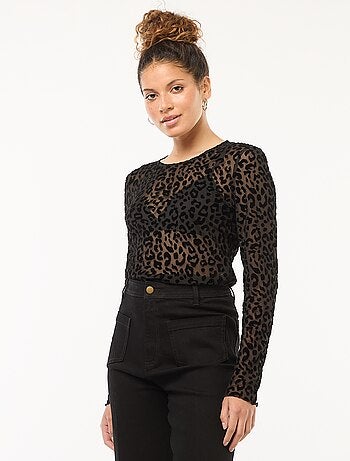 Camiseta 'JDY' transparente con estampado de leopardo
