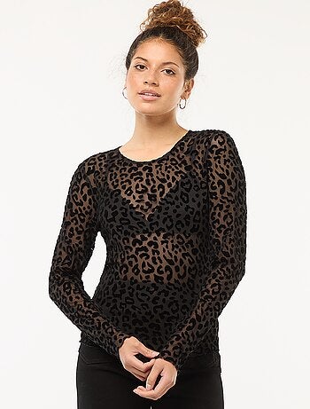 Camiseta 'JDY' transparente con estampado de leopardo