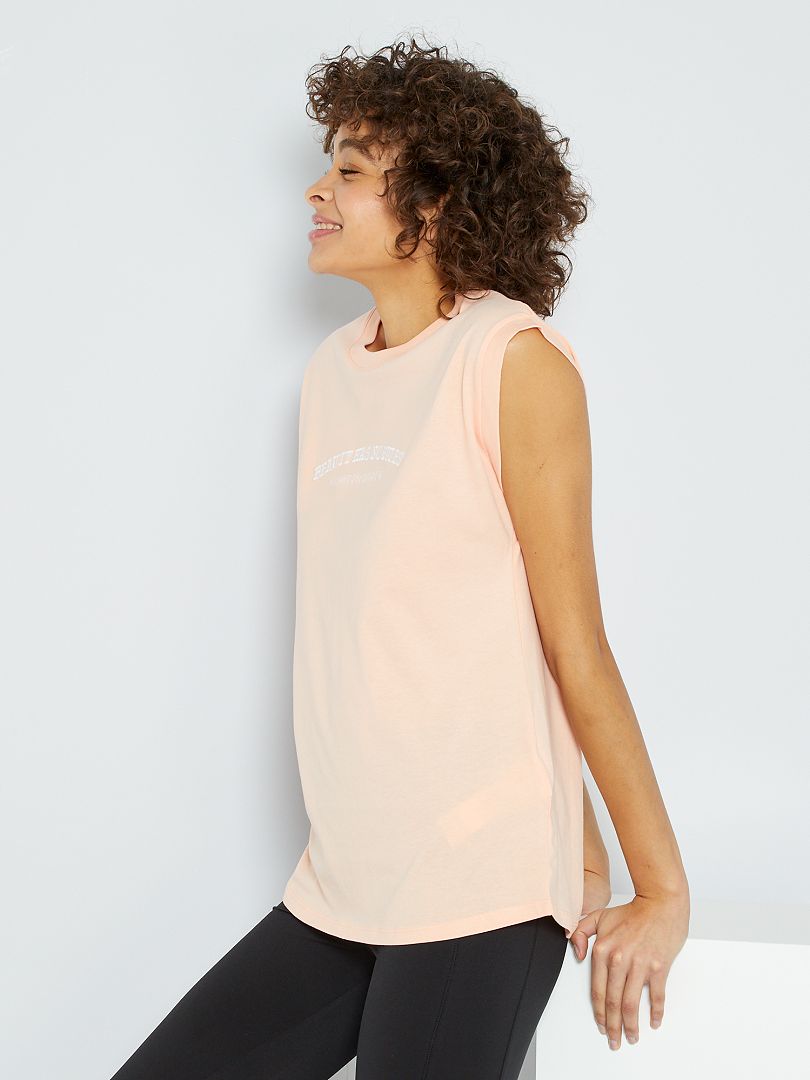 Camiseta larga con bordado ROSA - Kiabi