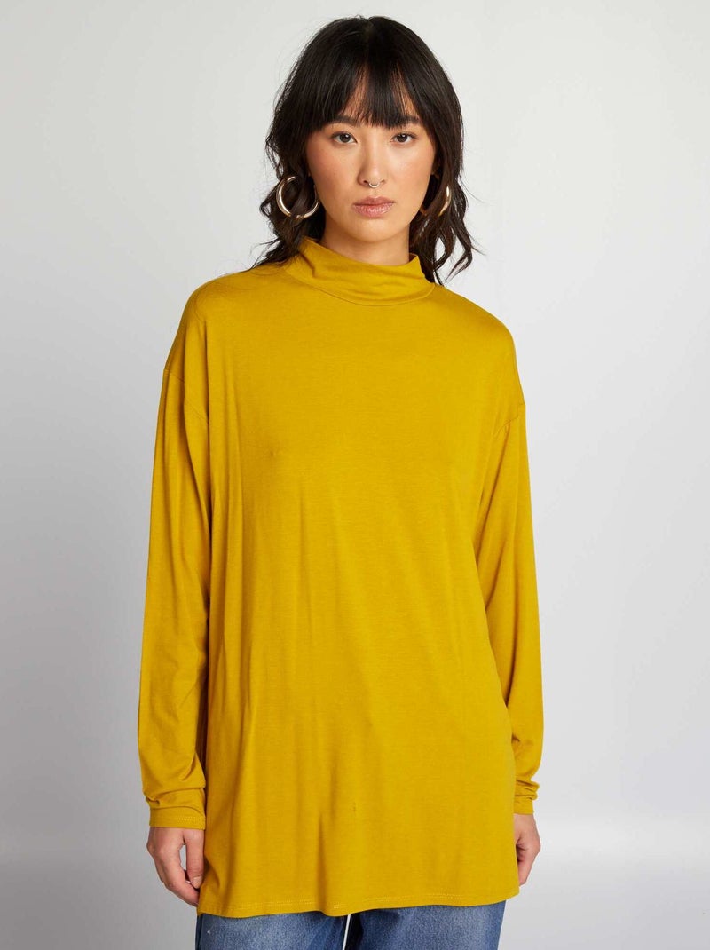 Camiseta larga con cuello alto AMARILLO - Kiabi