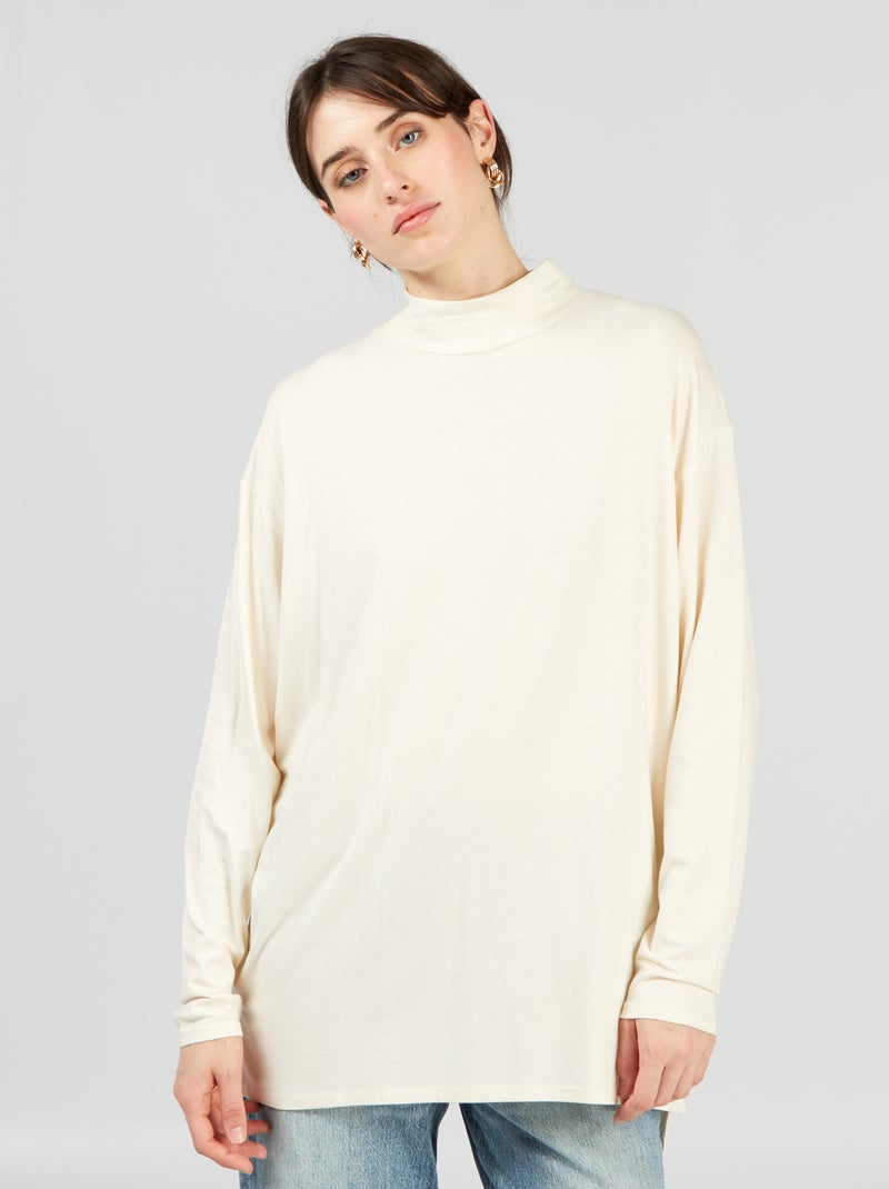 Camiseta larga con cuello alto BEIGE - Kiabi