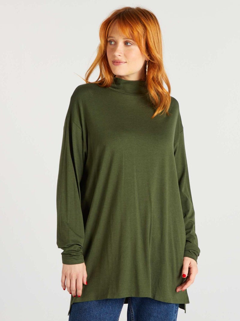 Camiseta larga con cuello alto KAKI - Kiabi