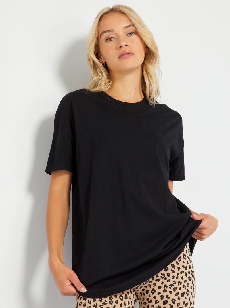 Camiseta larga con cuello redondo NEGRO - Kiabi