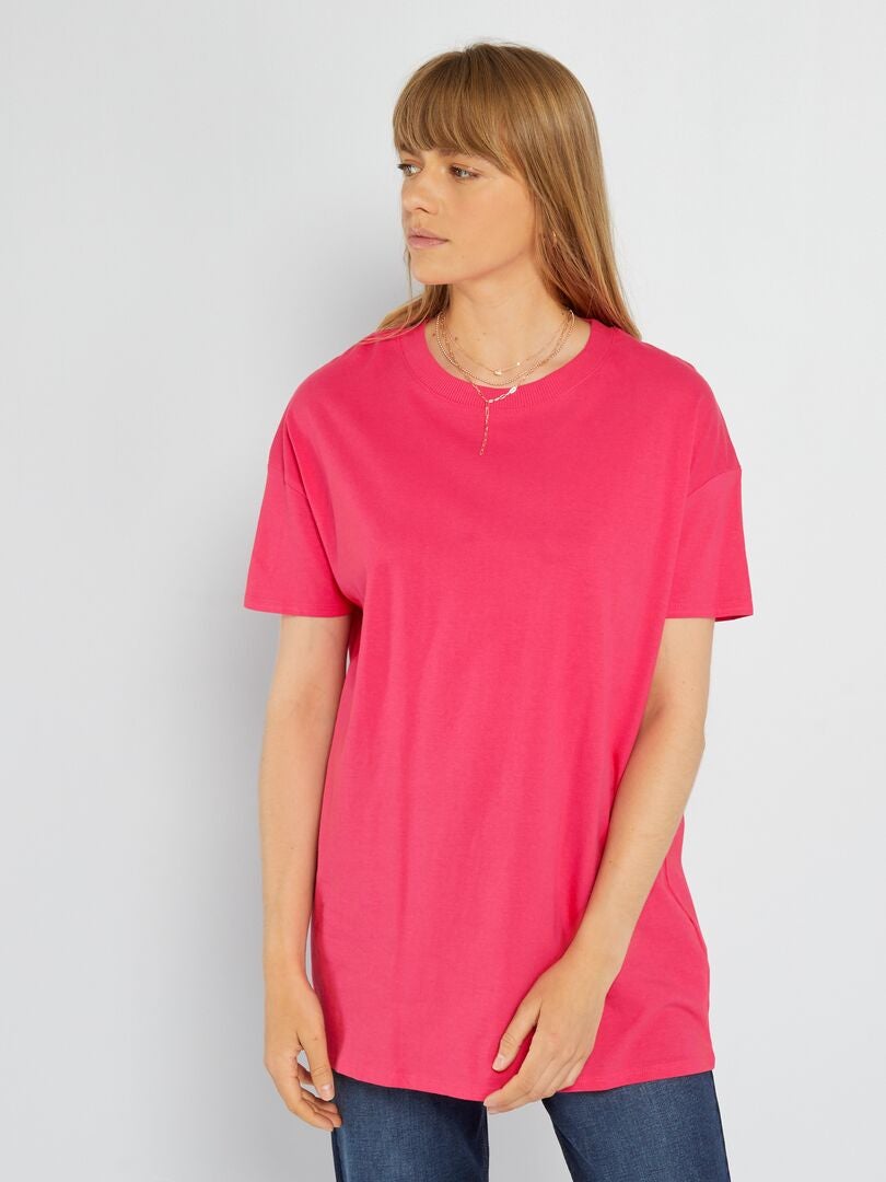 Camiseta larga con cuello redondo ROSA - Kiabi
