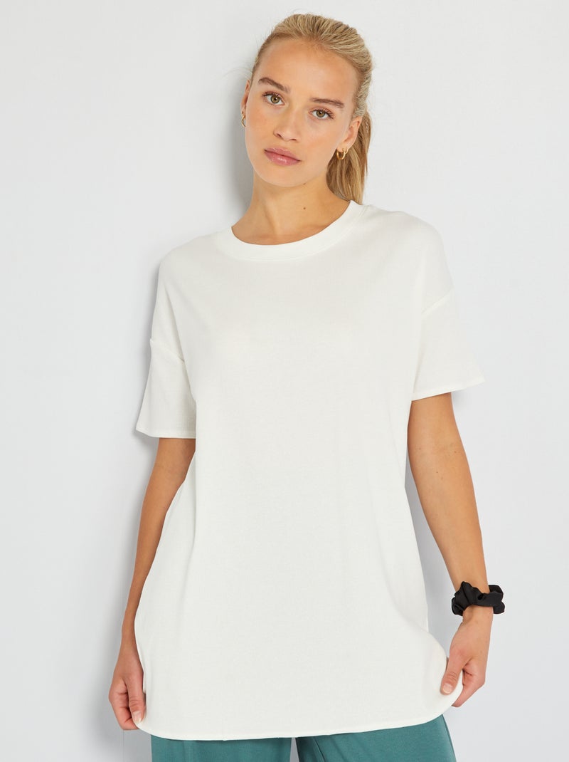 Camiseta larga de canalé BLANCO - Kiabi