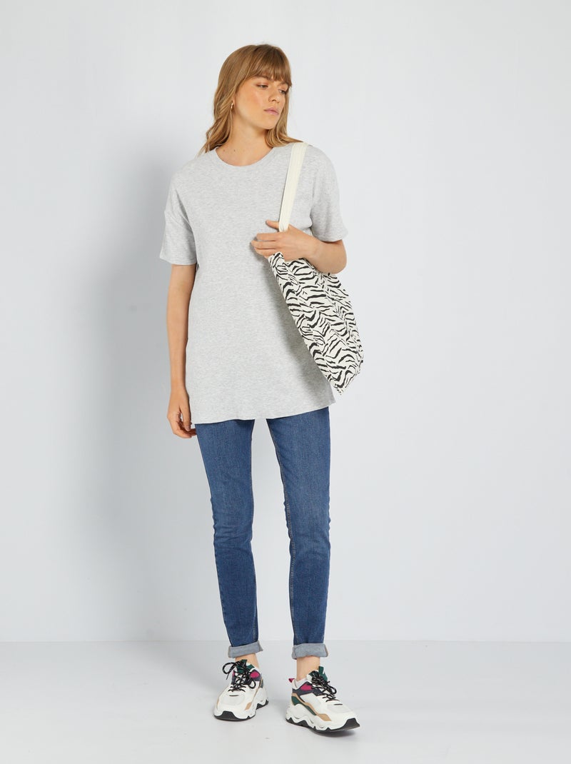 Camiseta larga de canalé GRIS - Kiabi
