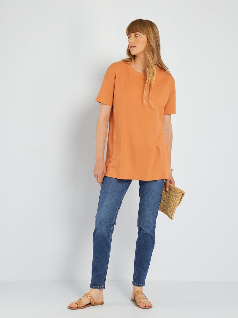 Camiseta larga de canalé NARANJA - Kiabi