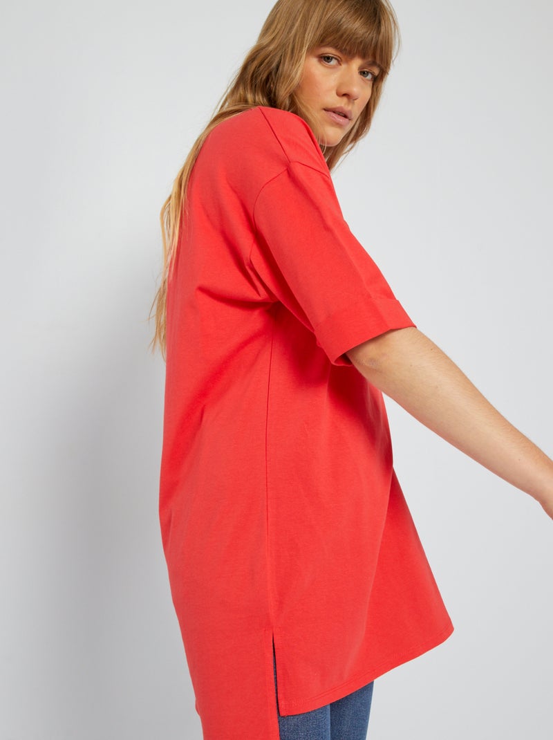 Camiseta larga de manga corta ROJO - Kiabi