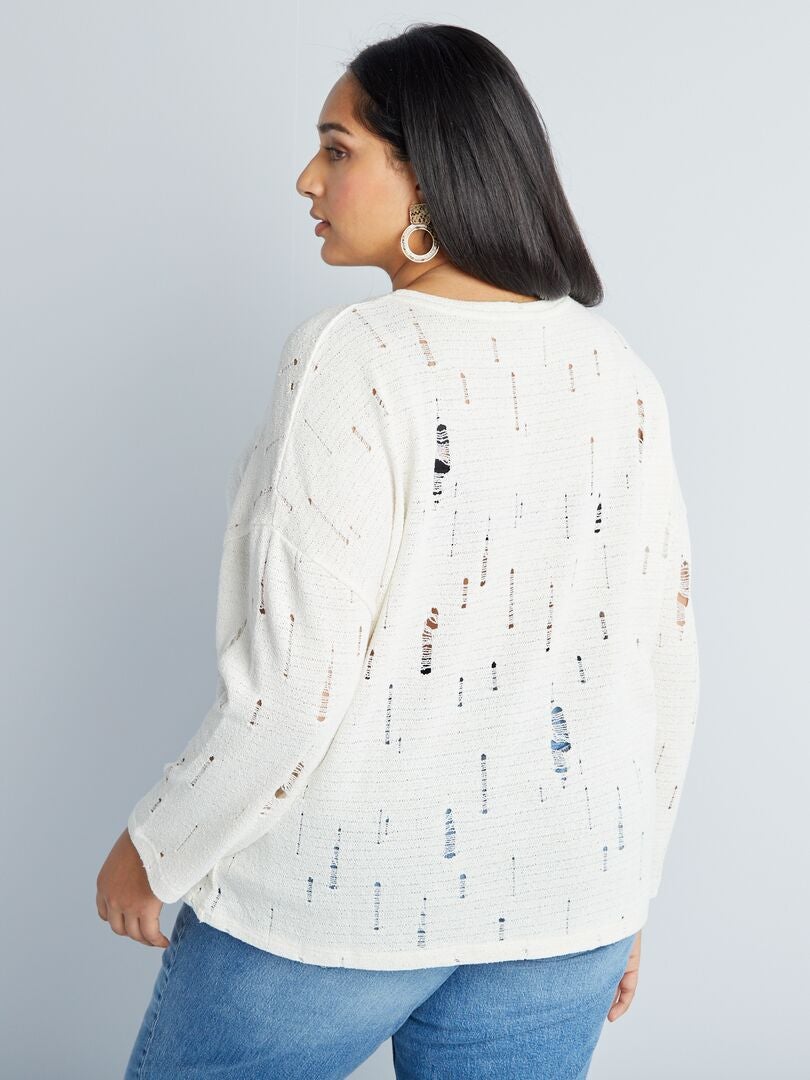 Camiseta larga de manga larga con acabados ondulados BEIGE - Kiabi