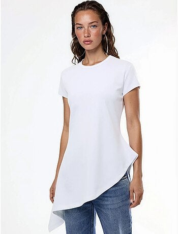 Camiseta larga de mezcla de algodón con cuello redondo busem