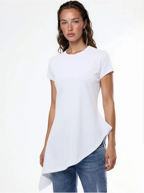 Camiseta larga de mezcla de algodón con cuello redondo busem - Kiabi Camiseta larga de mezcla de algodón con cuello redondo busem - Kiabi