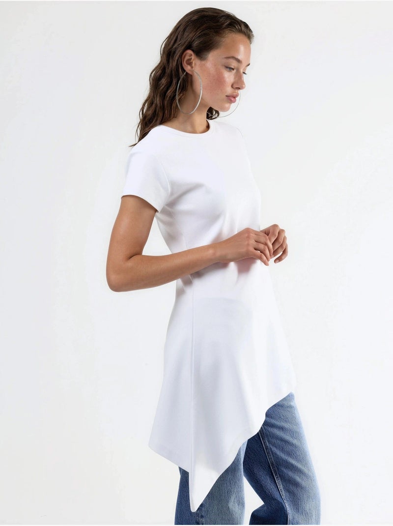 Camiseta larga de mezcla de algodón con cuello redondo busem Blanco - Kiabi