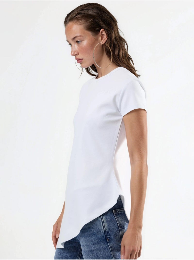 Camiseta larga de mezcla de algodón con cuello redondo busem Blanco - Kiabi