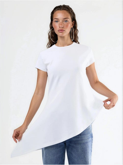Camiseta larga de mezcla de algodón con cuello redondo busem - Kiabi Camiseta larga de mezcla de algodón con cuello redondo busem - Kiabi