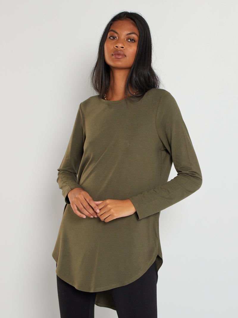Camiseta larga lisa BEIGE - Kiabi