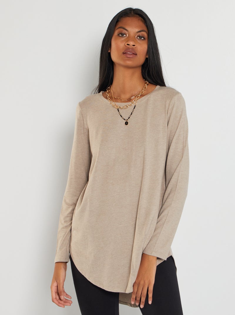 Camiseta larga lisa BEIGE - Kiabi