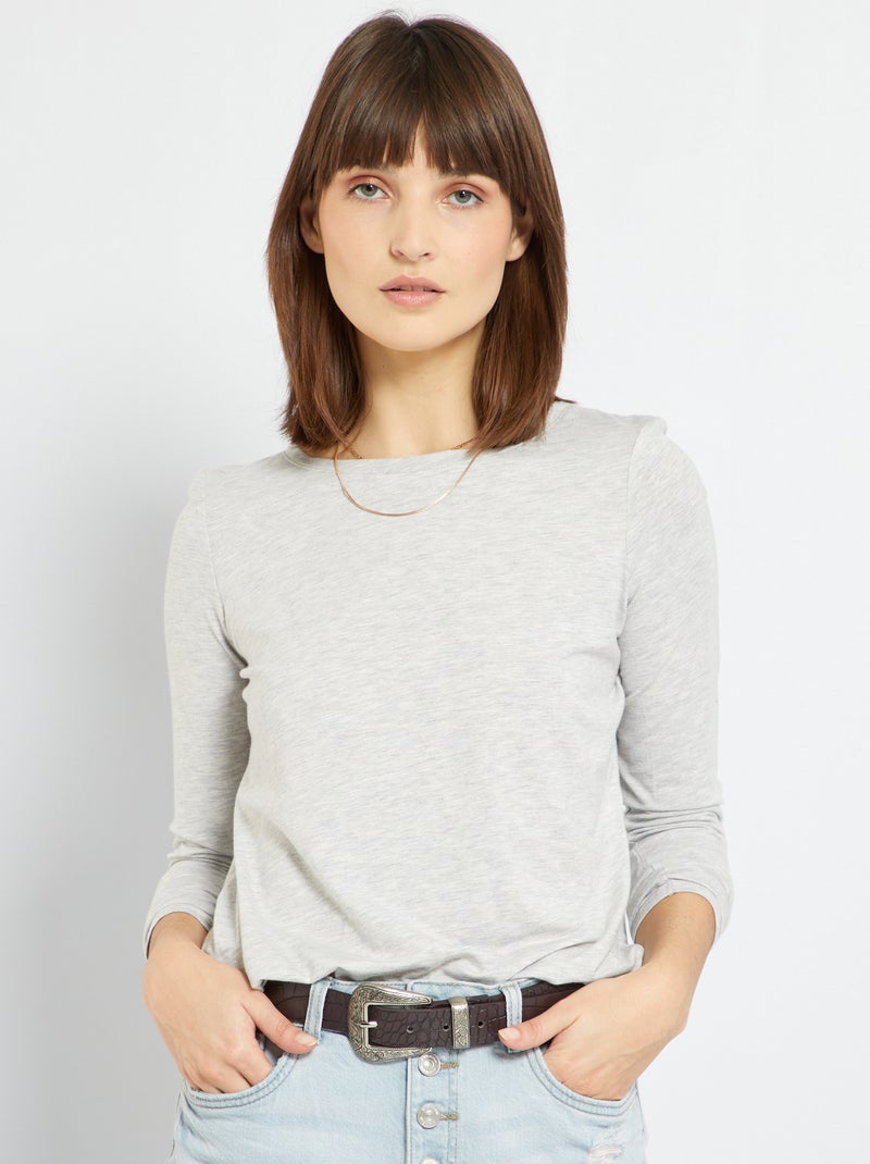 Camiseta larga lisa GRIS - Kiabi