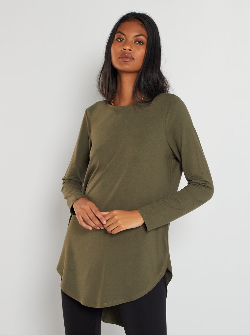 Camiseta larga lisa KAKI - Kiabi