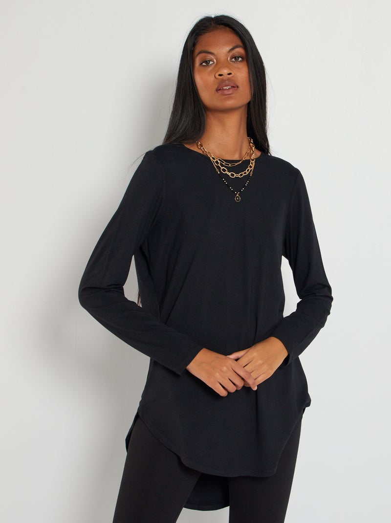 Camiseta larga lisa NEGRO - Kiabi