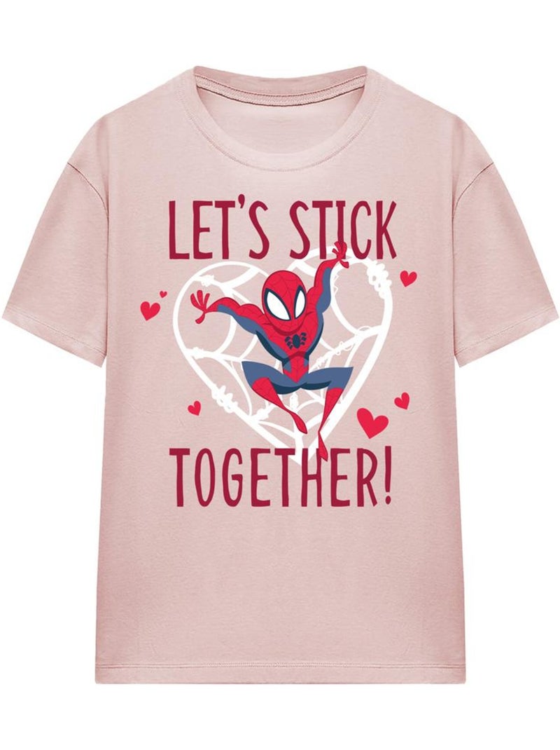 Camiseta let´s stick together día de san valentín para mujer - spider-man Rosa - Kiabi