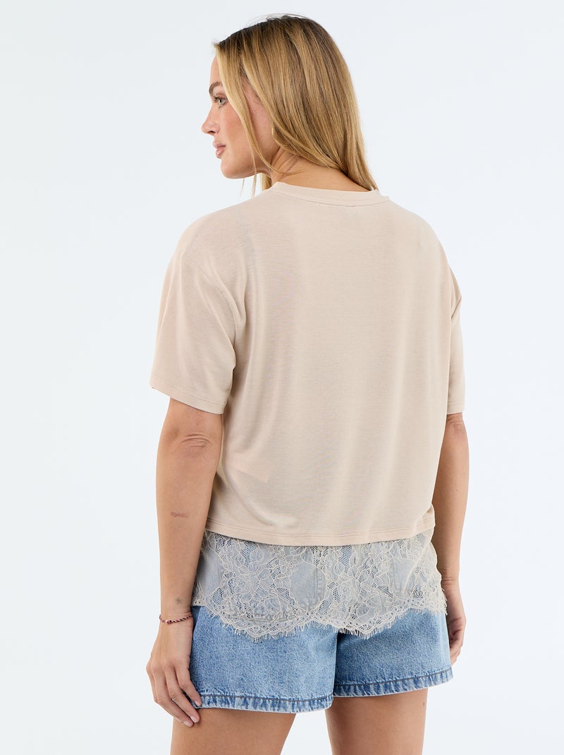 Camiseta ligera con bajo de encaje Beige - Kiabi
