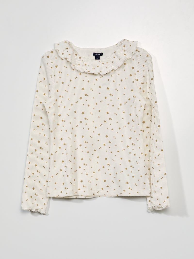Camiseta ligera de punto de canalé estampada BLANCO - Kiabi