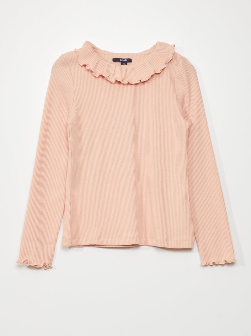 Camiseta ligera de punto de canalé estampada ROSA - Kiabi