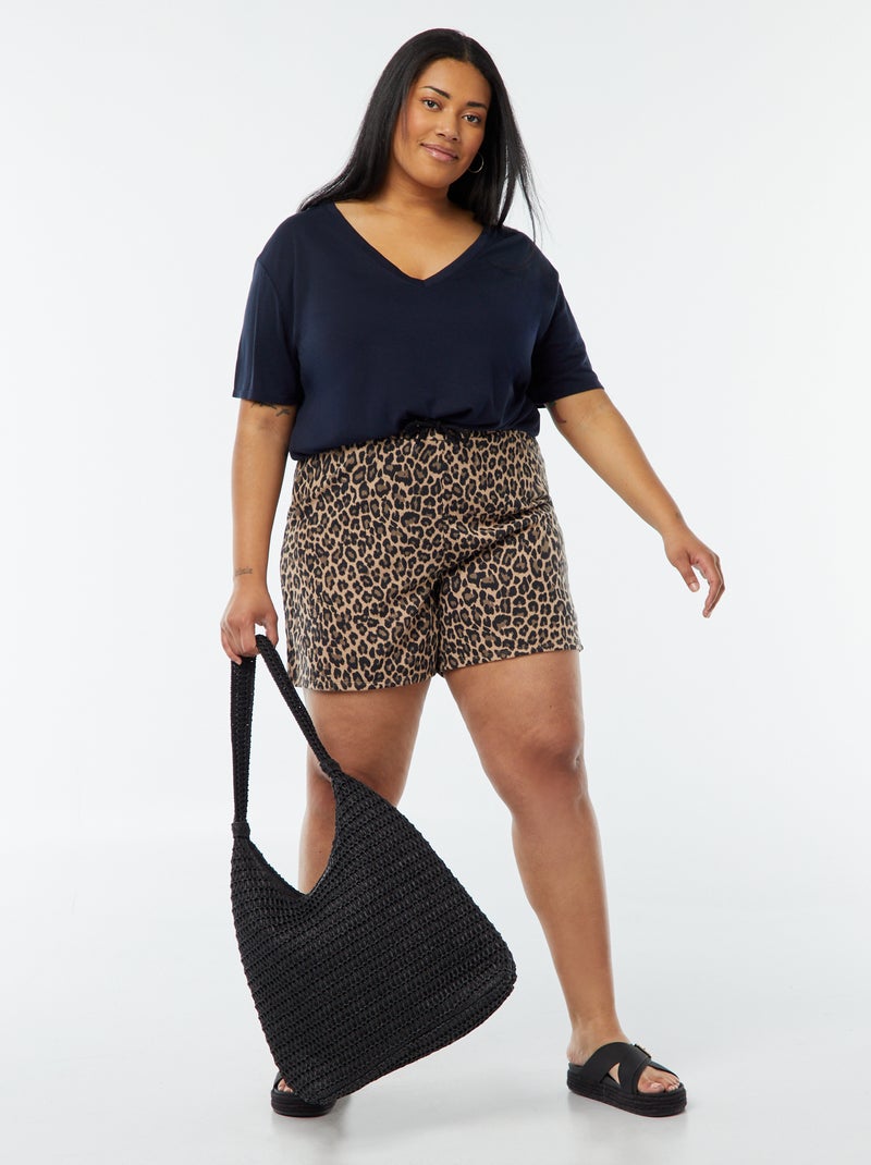 Camiseta lisa básica con cuello de pico Azul - Kiabi