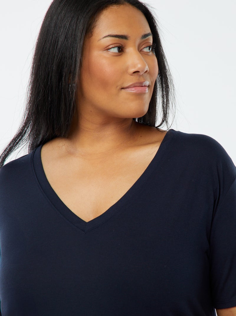 Camiseta lisa básica con cuello de pico Azul - Kiabi