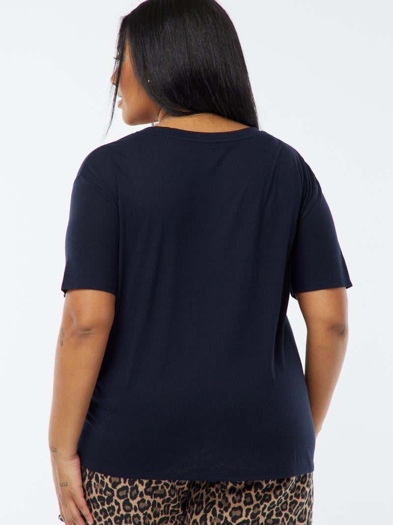 Camiseta lisa básica con cuello de pico Azul - Kiabi