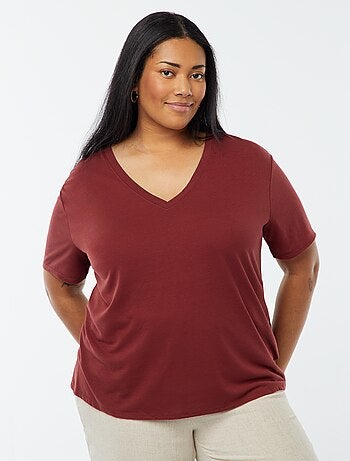 Camiseta lisa básica con cuello de pico