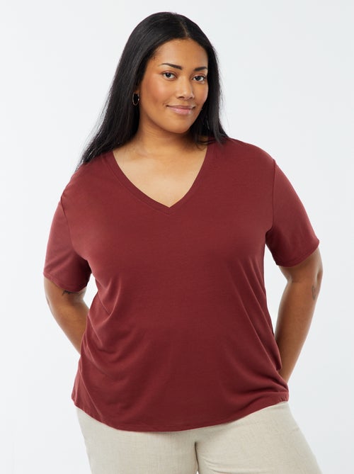 Camiseta lisa básica con cuello de pico - Kiabi