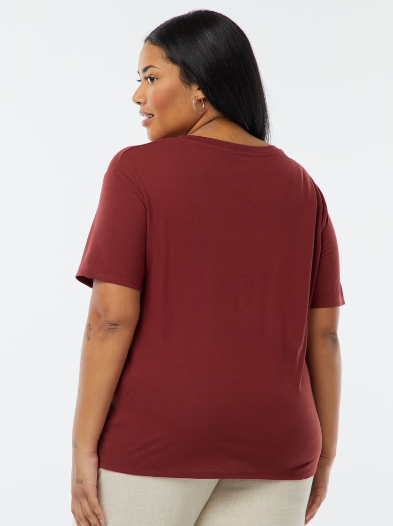Camiseta lisa básica con cuello de pico Rojo - Kiabi
