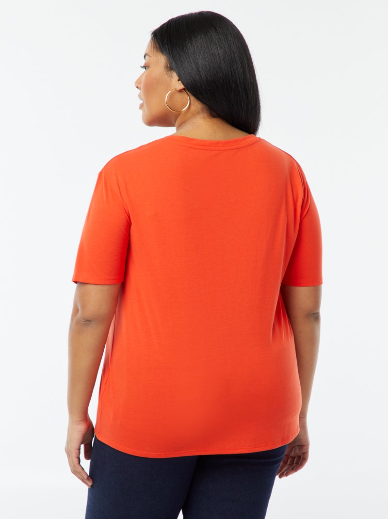 Camiseta lisa básica con cuello de pico Rojo - Kiabi