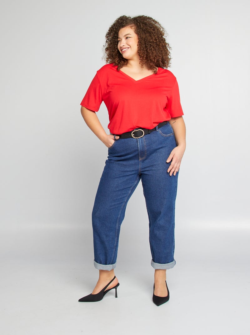 Camiseta lisa básica con cuello de pico ROJO - Kiabi