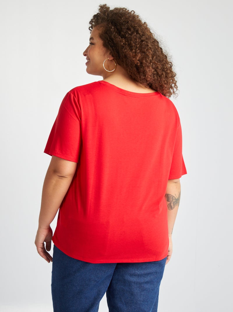 Camiseta lisa básica con cuello de pico ROJO - Kiabi