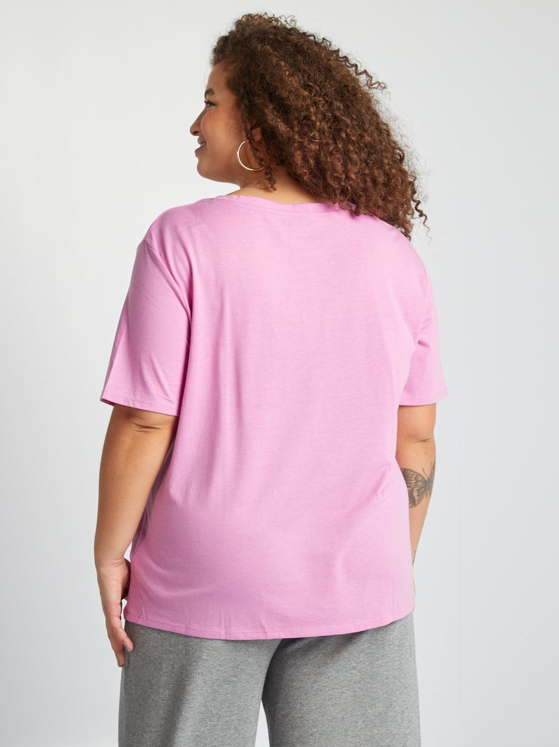 Camiseta lisa básica con cuello de pico ROSA - Kiabi