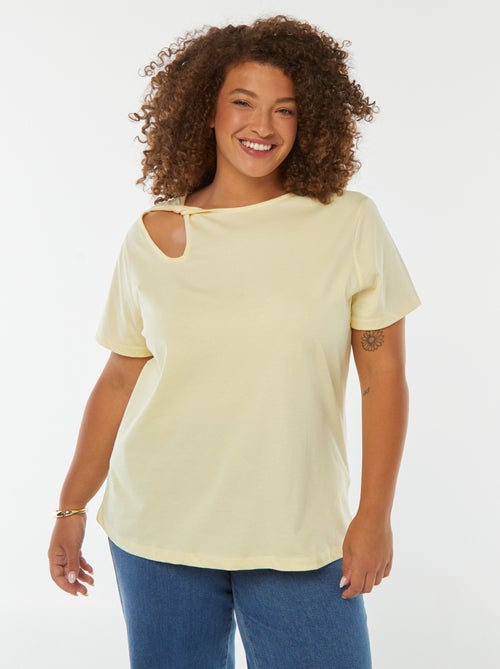 Camiseta lisa con abertura con calados efecto retorcido - Kiabi