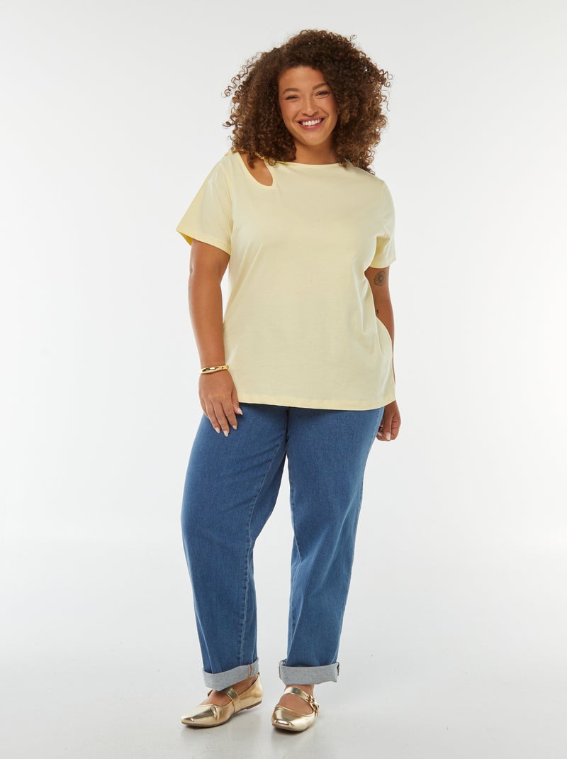 Camiseta lisa con abertura con calados efecto retorcido Amarillo - Kiabi