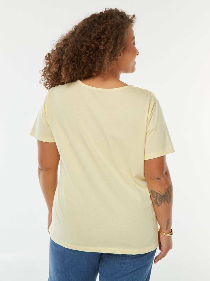 Camiseta lisa con abertura con calados efecto retorcido Amarillo - Kiabi
